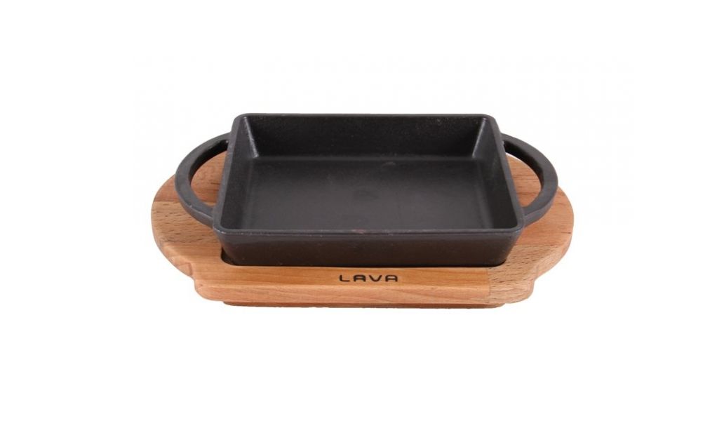 Блюдо чугунное прямоугольное с деревянным подносом, 12x15 см, LAVA, изображение 2