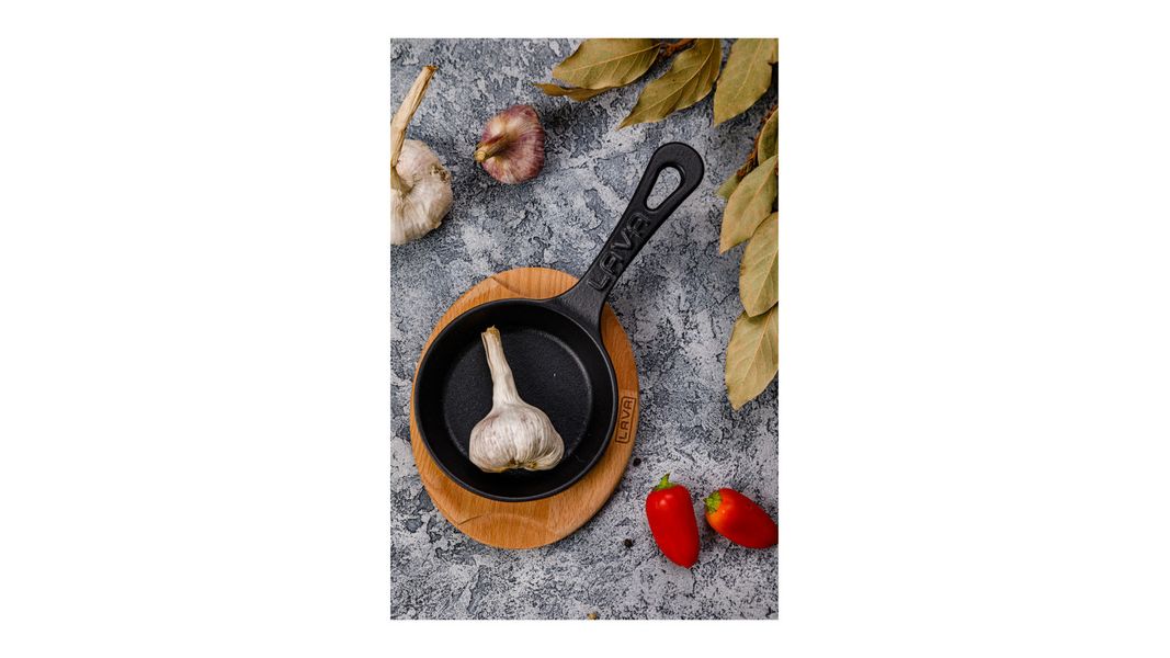 Сковорода круглая чугунная на деревянной подставке, 12 см, LAVA, Диаметр, см: 12, Цвет: Черный, изображение 7