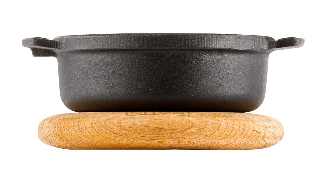 Сковорода чугунная эмалированная синяя на деревянной подставке, 11 см, 0,2 л, LAVA, изображение 3