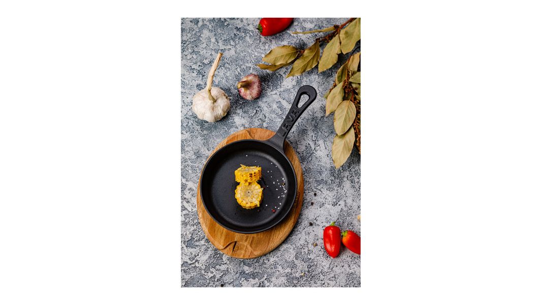 Сковорода круглая чугунная на деревянной подставке, 16 см, LAVA, Диаметр, см: 16, Цвет: Черный, изображение 9