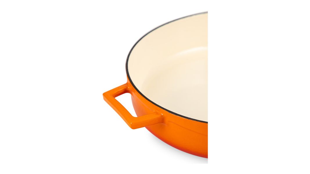 Кастрюля низкая чугунная эмалированная оранжевая с крышкой 28 см, 3,5 л, LAVA, изображение 3