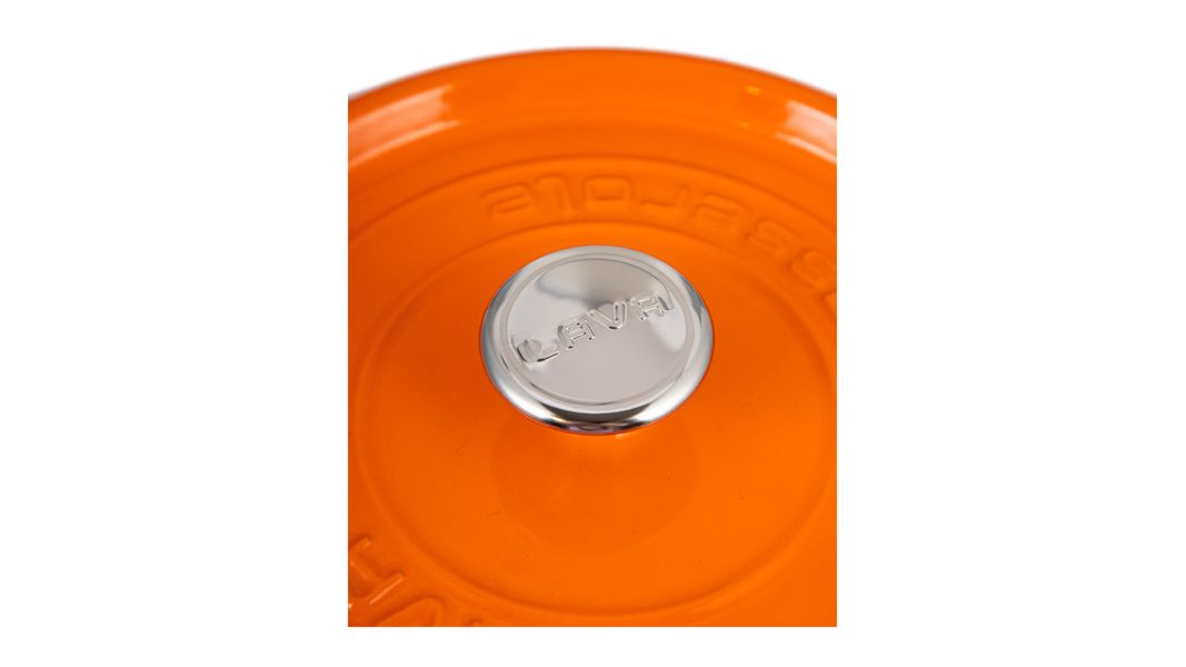 Кастрюля низкая чугунная эмалированная оранжевая с крышкой 28 см, 3,5 л, LAVA, изображение 5