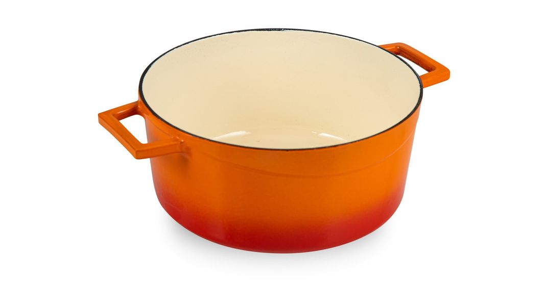 Кастрюля чугунная эмалированная оранжевая с крышкой 24 см, 4,5 л, LAVA, изображение 4