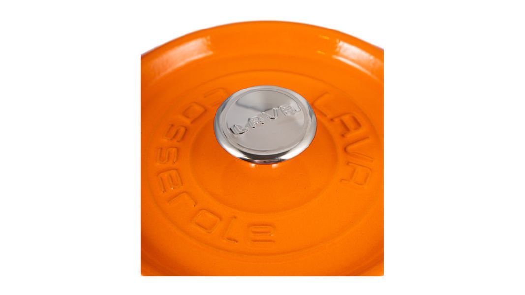 Кастрюля чугунная эмалированная оранжевая с крышкой 24 см, 4,5 л, LAVA, изображение 5