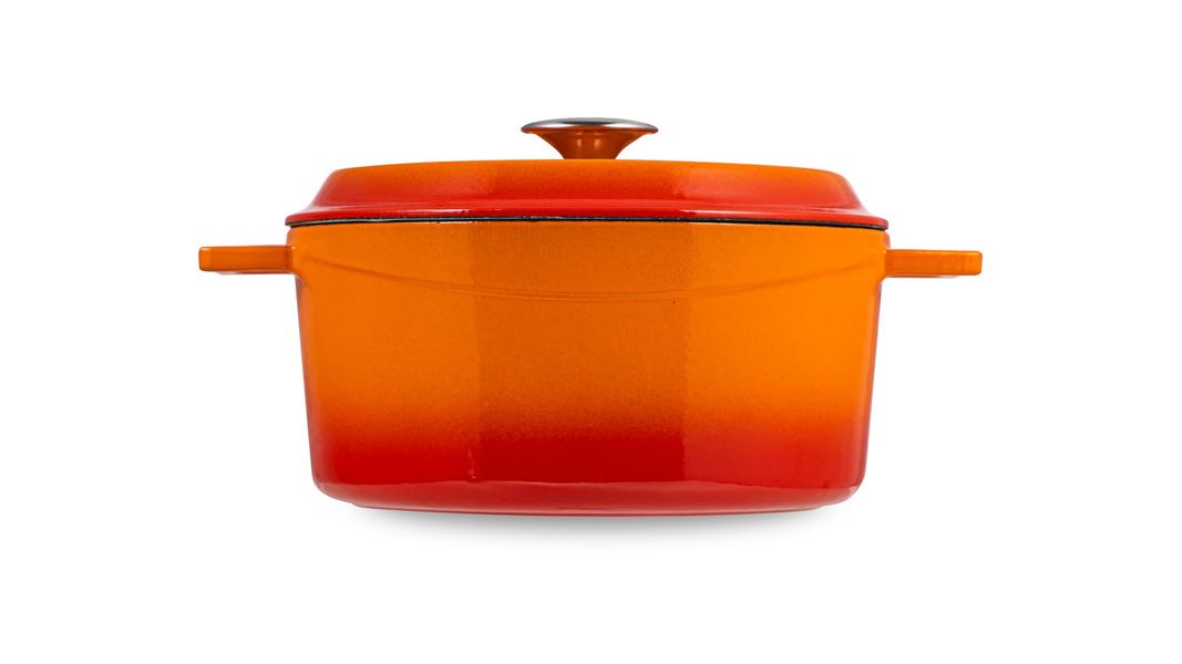 Кастрюля чугунная эмалированная оранжевая с крышкой 24 см, 4,5 л, LAVA, изображение 6