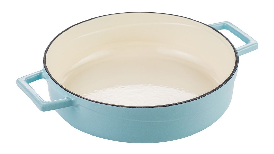 Кастрюля низкая чугунная эмалированная бирюзовая с крышкой 24 см, 2,5 л, LAVA, изображение 3