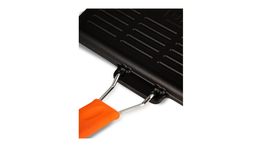 Сковорода-гриль прямоугольная чугунная эмалированная оранжевая с силиконовой ручкой, 21*30 см, LAVA, изображение 7
