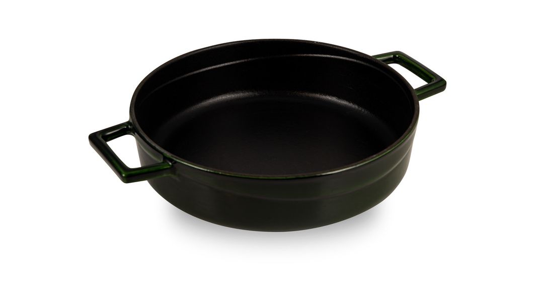 Кастрюля низкая чугунная эмалированная зеленая с крышкой 24 см, 2,5 л, LAVA, изображение 7