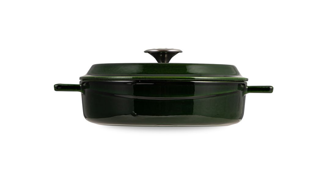 Кастрюля низкая чугунная эмалированная зеленая с крышкой 24 см, 2,5 л, LAVA, изображение 5