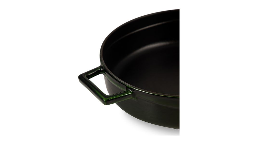 Кастрюля низкая чугунная эмалированная зеленая с крышкой 24 см, 2,5 л, LAVA, изображение 6