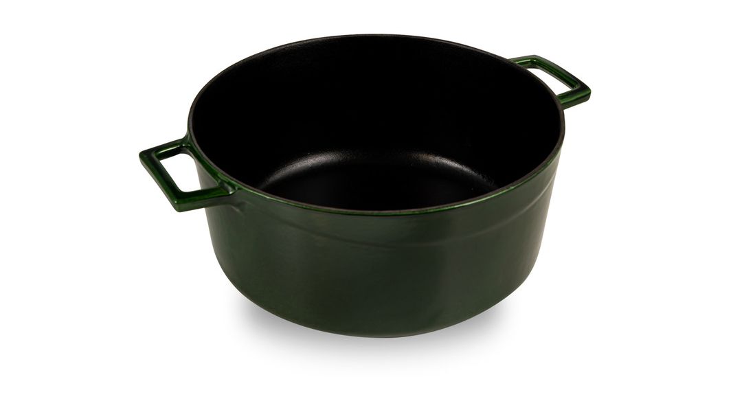 Кастрюля чугунная эмалированная зеленая с крышкой 28 см, 6,7 л, LAVA, изображение 5