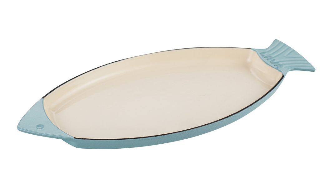 Форма для запекания рыбы на подставке чугунная эмалированная бирюзовая, 20*32 см, 1,1 л, LAVA, изображение 2