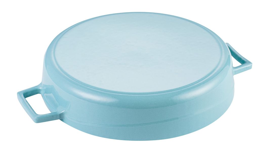 Кастрюля низкая чугунная эмалированная бирюзовая с крышкой 28 см, 3,5 л, LAVA, изображение 3