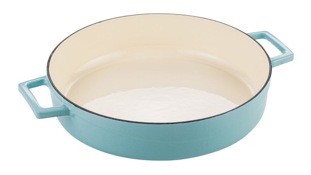 Кастрюля низкая чугунная эмалированная бирюзовая с крышкой 28 см, 3,5 л, LAVA, изображение 4
