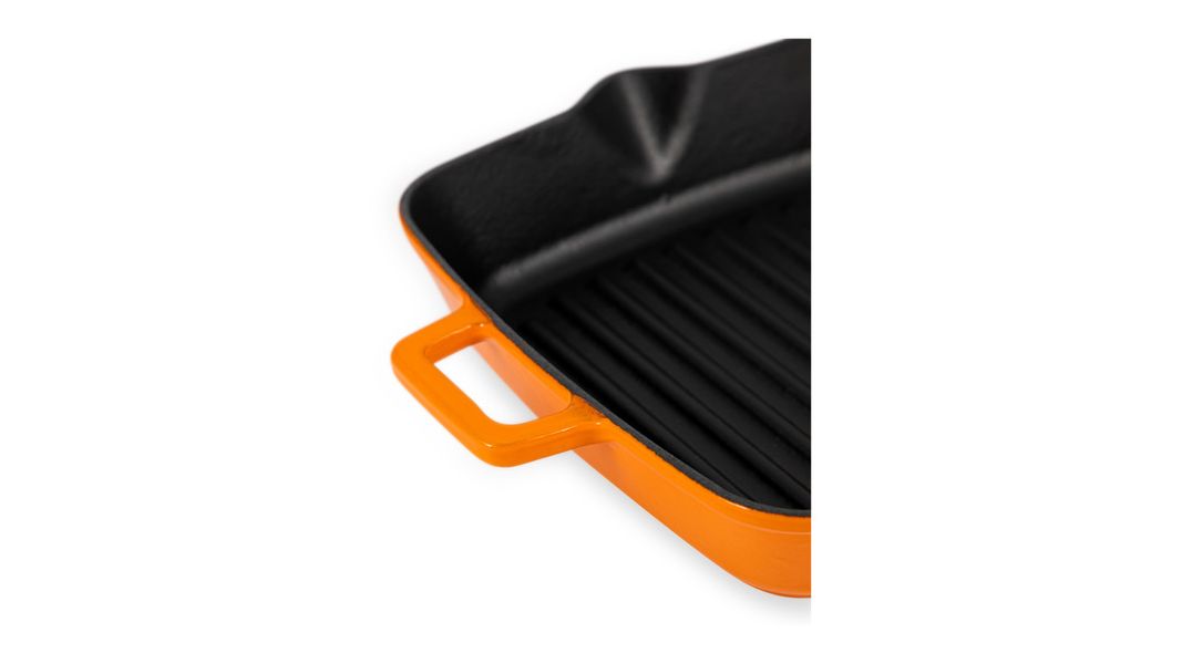 Сковорода-гриль квадратная чугунная эмалированная оранжевая 20 см, 1 л, LAVA, изображение 6