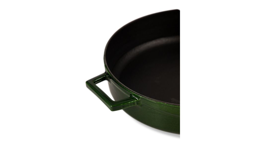 Кастрюля низкая чугунная эмалированная зеленая с крышкой 28 см, 3,5 л, LAVA, изображение 7