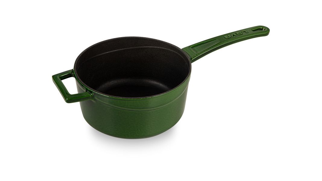 Ковш чугунный эмалированный зеленый с крышкой 16 см, 1,3 л, LAVA, изображение 7