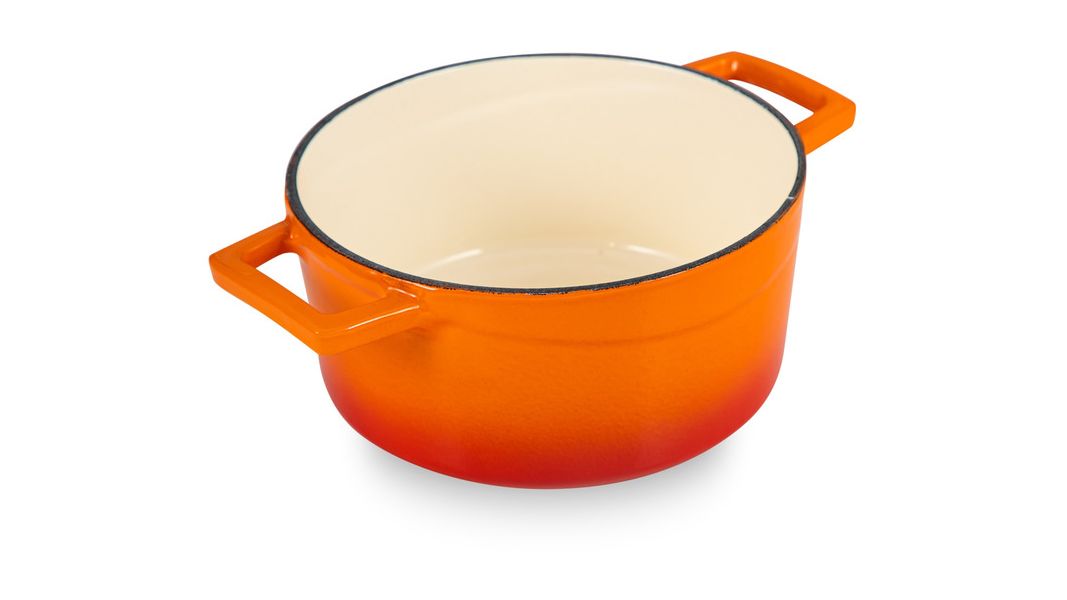 Кастрюля чугунная эмалированная оранжевая с крышкой 16 см, 1,3 л, LAVA, изображение 2