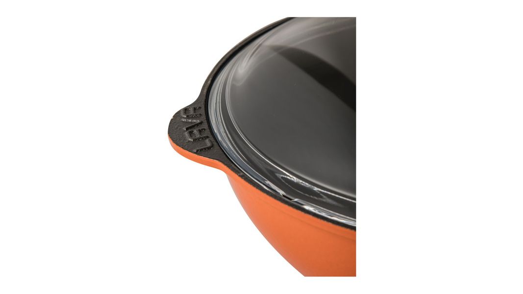 Казан чугунный эмалированный оранжевый со стеклянной крышкой 30 см, 6 л, LAVA, изображение 3
