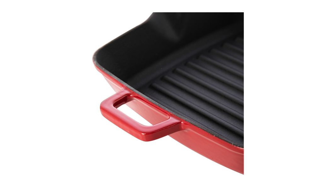 Сковорода-гриль квадратная чугунная эмалированная красная 20 см, 1 л, LAVA, изображение 6