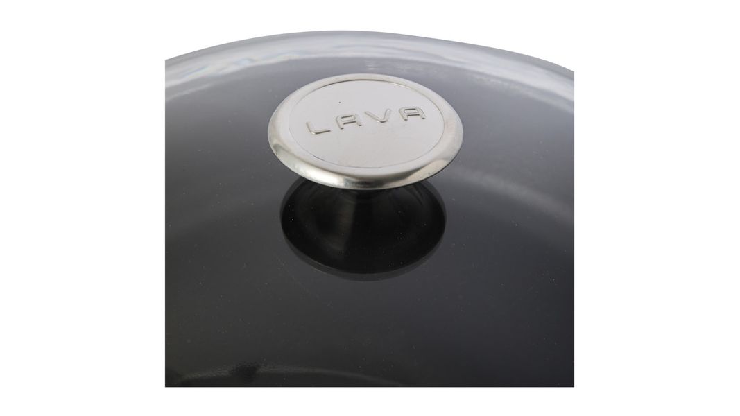 Сковорода чугунная эмалированная кремовая с крышкой и деревянной ручкой 28 см, 2,8 л, LAVA, изображение 2