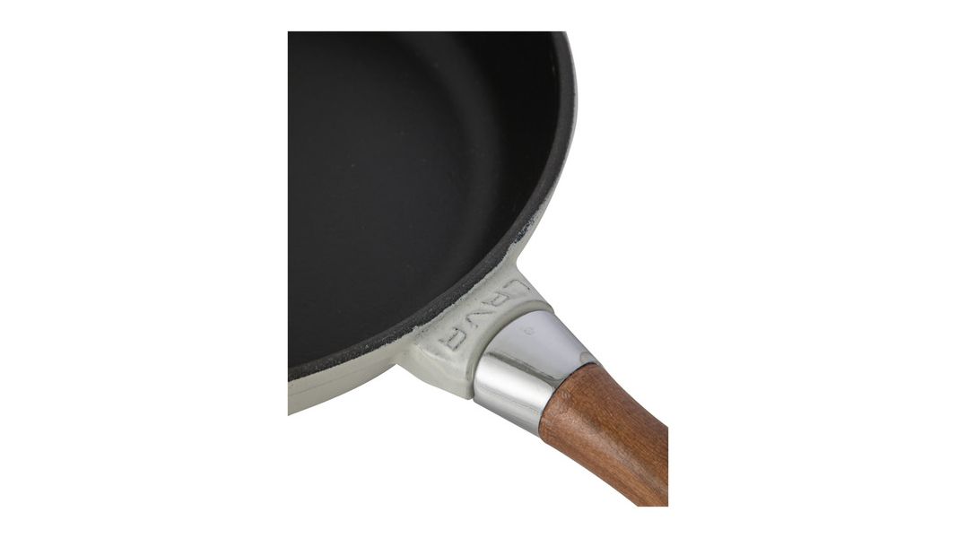 Сковорода чугунная эмалированная кремовая с крышкой и деревянной ручкой 28 см, 2,8 л, LAVA, изображение 3