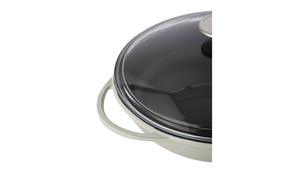 Сковорода чугунная эмалированная кремовая с крышкой и деревянной ручкой 28 см, 2,8 л, LAVA, изображение 4