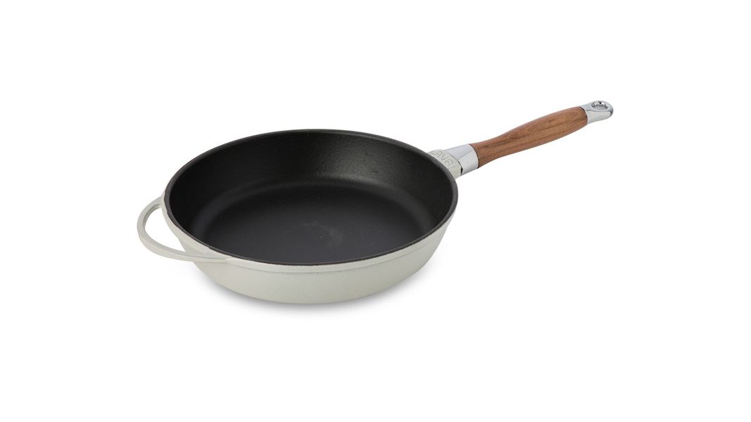 Сковорода чугунная эмалированная кремовая с крышкой и деревянной ручкой 28 см, 2,8 л, LAVA, изображение 5