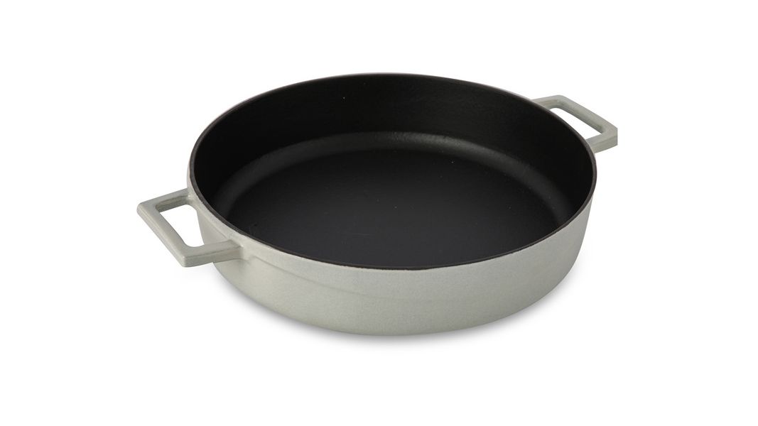 Кастрюля низкая чугунная эмалированная кремовая с крышкой 28 см, 3,5 л, LAVA, изображение 2