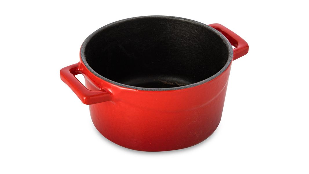 Кокотница чугунная эмалированная красная с крышкой 10 см, 350 мл, LAVA, изображение 7