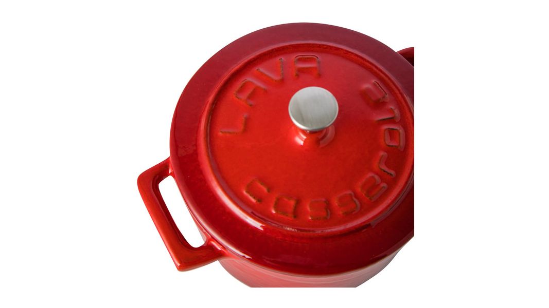 Кокотница чугунная эмалированная красная с крышкой 10 см, 350 мл, LAVA, изображение 8