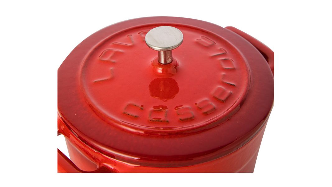 Кокотница чугунная эмалированная красная с крышкой 10 см, 350 мл, LAVA, изображение 9