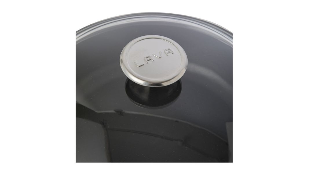 Сковорода чугунная эмалированная кремовая с крышкой и деревянной ручкой 24 см, 2 л, LAVA, изображение 2