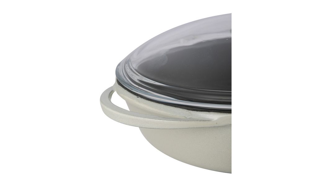 Сковорода чугунная эмалированная кремовая с крышкой и деревянной ручкой 24 см, 2 л, LAVA, изображение 3