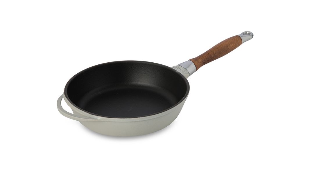 Сковорода чугунная эмалированная кремовая с крышкой и деревянной ручкой 24 см, 2 л, LAVA, изображение 5