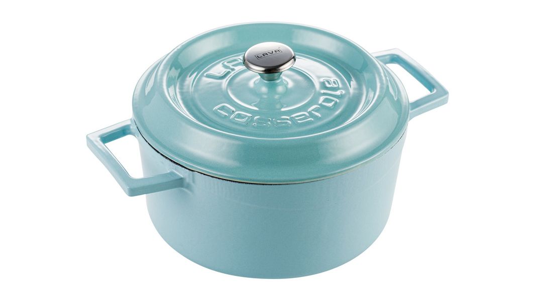 Кастрюля чугунная эмалированная бирюзовая с крышкой 20 см, 2,8 л, LAVA, изображение 2