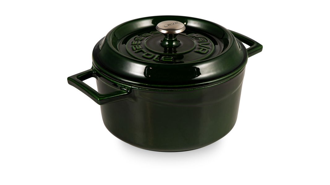 Кастрюля чугунная эмалированная зеленая с крышкой 20 см, 2,8 л, LAVA, изображение 4