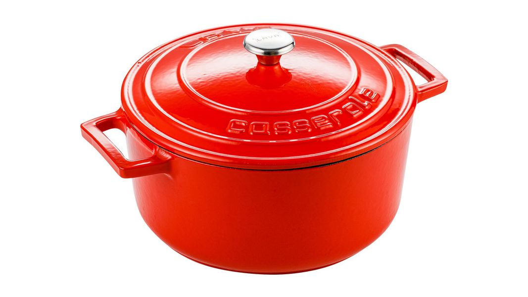 Кастрюля чугунная эмалированная красная с крышкой 22 см, 3,4 л, LAVA, изображение 4