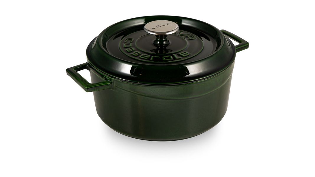 Кастрюля чугунная эмалированная зеленая с крышкой 24 см, 4,5 л, LAVA, изображение 4