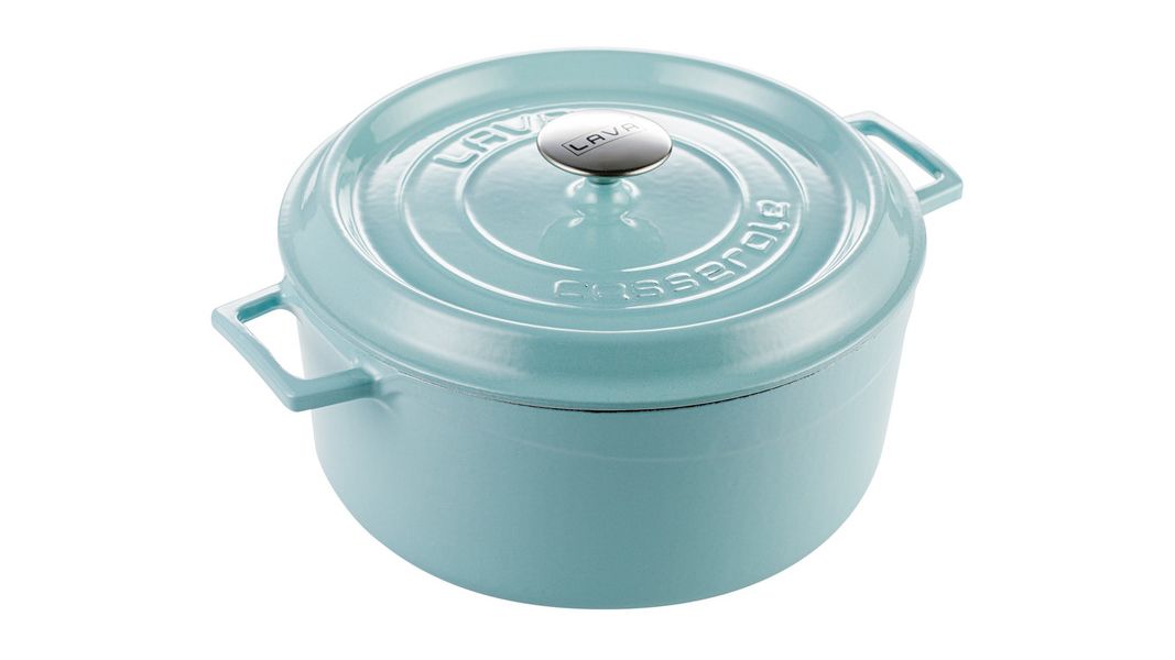 Кастрюля чугунная эмалированная бирюзовая с крышкой 28 см, 6,7 л, LAVA, изображение 2