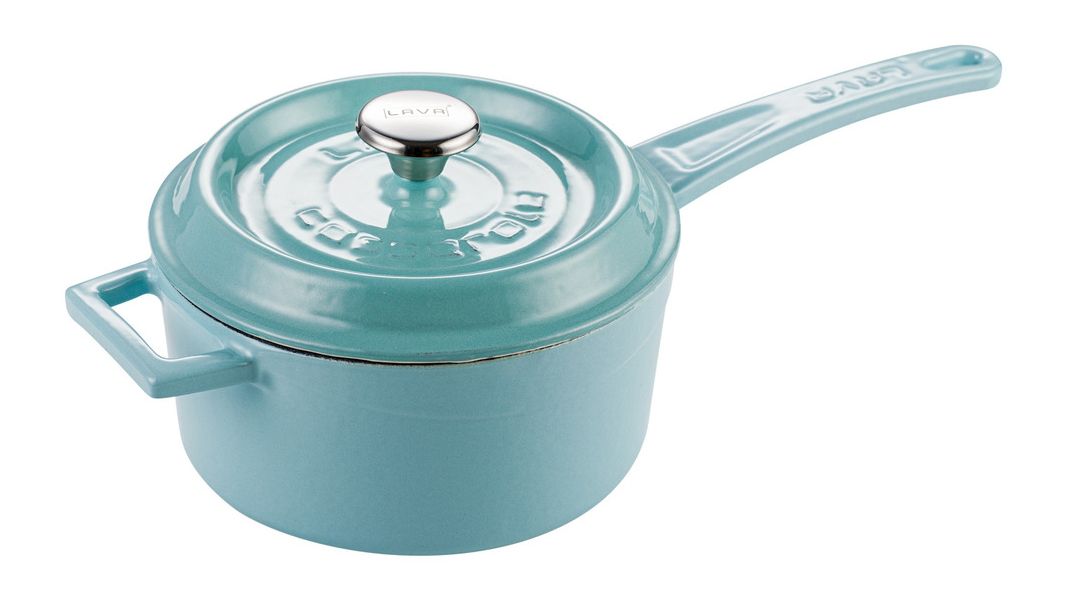 Ковш чугунный эмалированный бирюзовый с крышкой 16 см, 1,3 л, LAVA, изображение 2