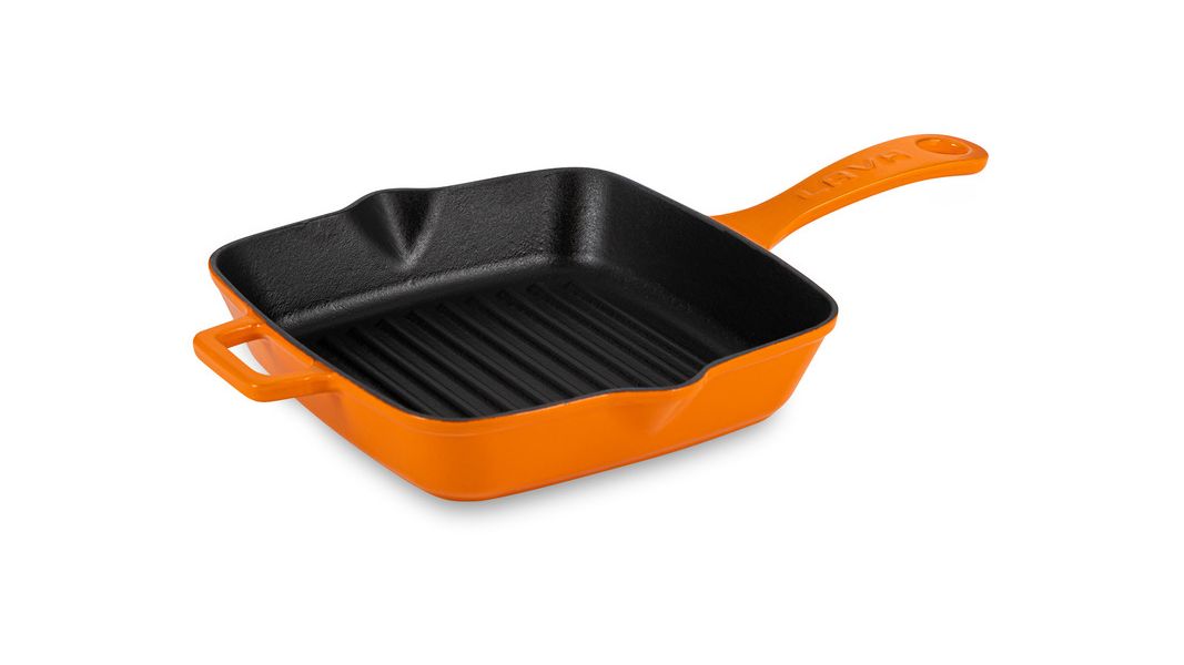 Сковорода-гриль квадратная чугунная эмалированная оранжевая 20 см, 1 л, LAVA, изображение 4
