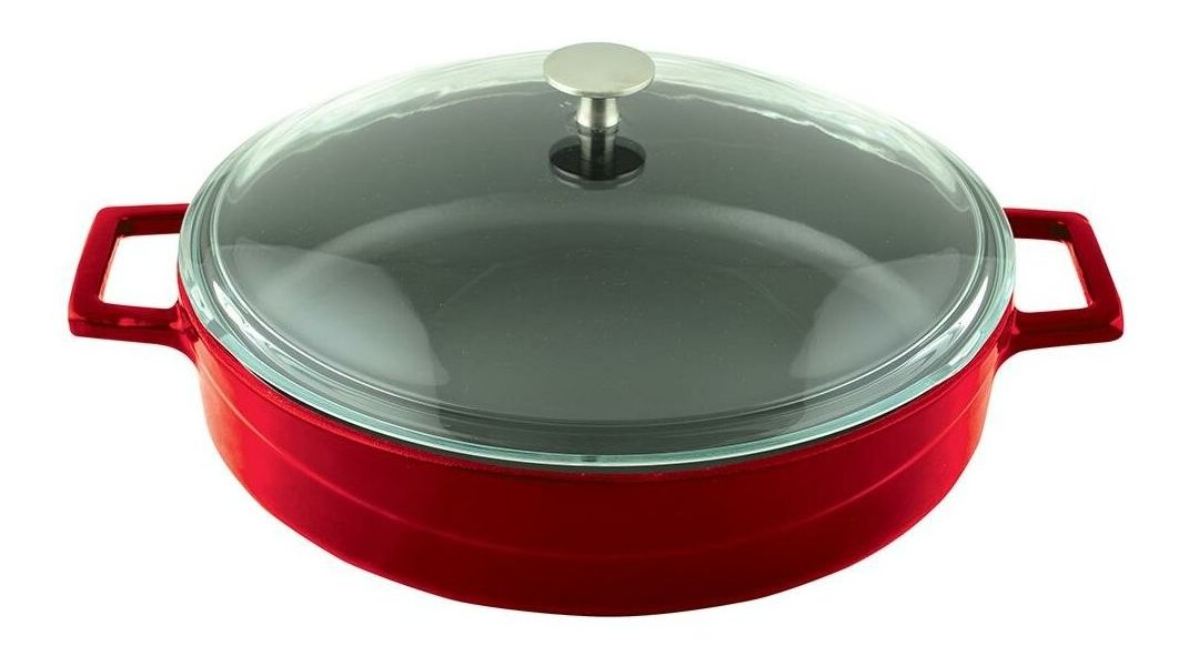 Кастрюля чугунная эмалированная красная со стеклянной крышкой, 28 см, 3,51 л, LAVA, Диаметр, см: 28, Цвет: Красный