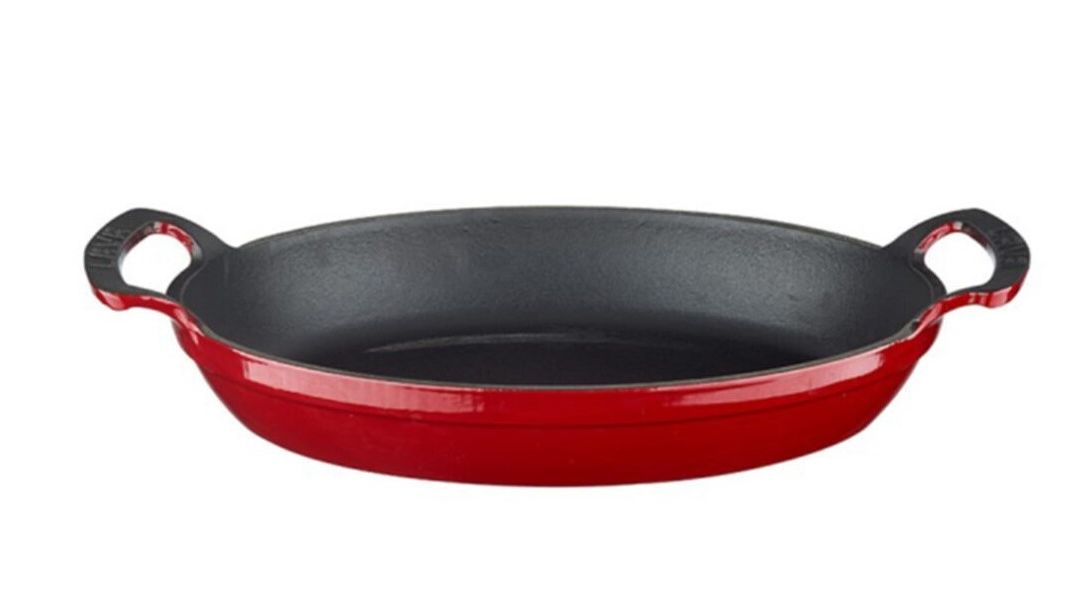 Сковорода чугунная эмалированная красная с 2-мя ручками, 27x20 см, LAVA