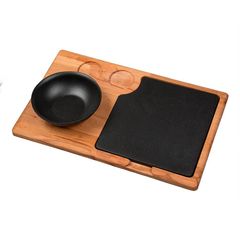 Набор для подачи: салатник чугунный на деревянной подставке, 12 см, LAVA