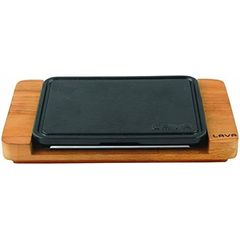 Блюдо чугунное прямоугольное на деревянной подставке, 22*16 см, LAVA