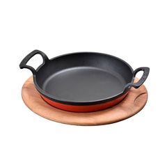 Сковорода круглая чугунная с 2-мя ручками на деревянной подставке, 20 см, 0,83 л, LAVA, Диаметр, см: 20, Цвет: Красный