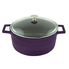 Кастрюля чугунная эмалированная фиолетовая со стеклянной крышкой, 24 см, 4,49 л, LAVA