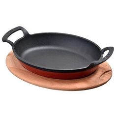 Сковорода овальная чугунная с 2-мя ручками на деревянной подставке, 23*17 см, 0,89 л, LAVA