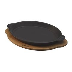 Сковорода овальная чугунная с 2-мя ручками на деревянной подставке, 18*24.5 см, LAVA